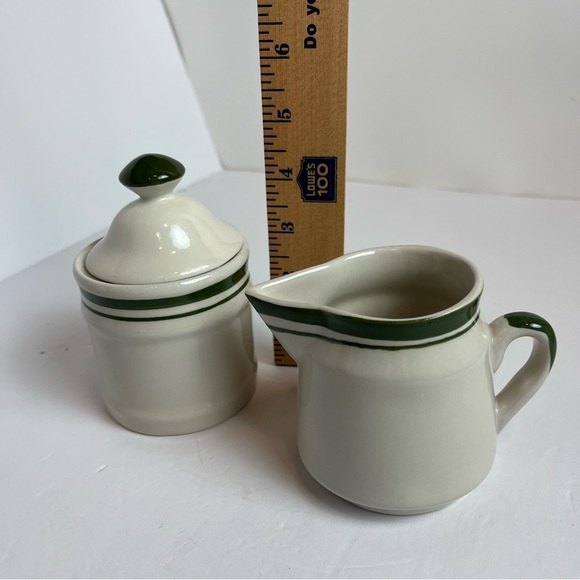 Gibson Housewares Cream & Sugar Set Ceramic Cream with Green Trim Cottagecore - Picture 12 of 15